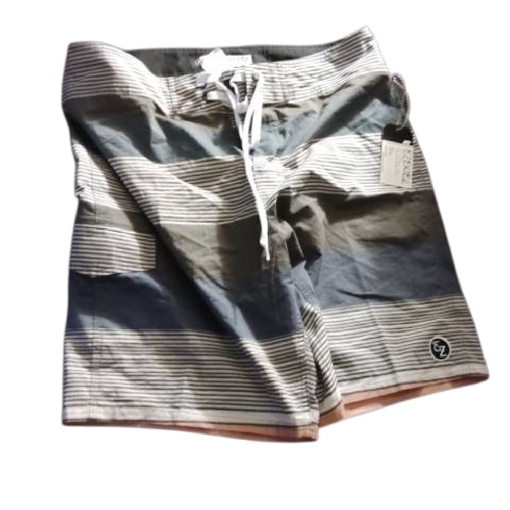 Men's Striped Swim Shorts - Gray and (14)White